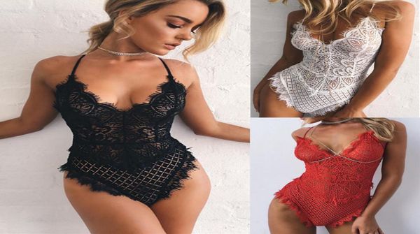 

womens stretch bodysuit sleeveless lingerie lace leotard backless jumpsuit8978672, Red;black