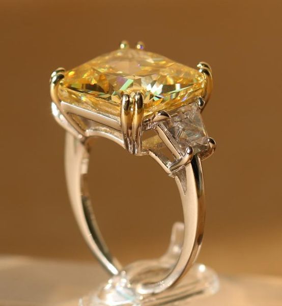 

natural stone ring natural yellow crystal ring s925 sterling silver trendy luxurious big square women men gift jewelry fine011235953, Golden;silver