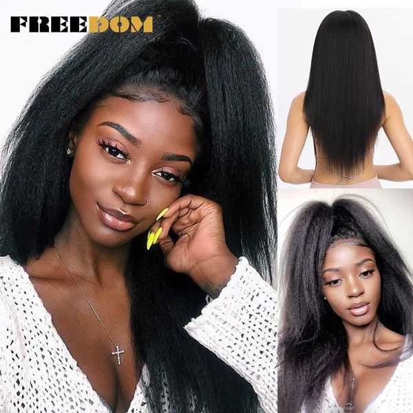 

synthetic lace front wigs for black women yaki straight long 26inch perruque lace wig baby hair heat resistant fiber 230524, Black;brown