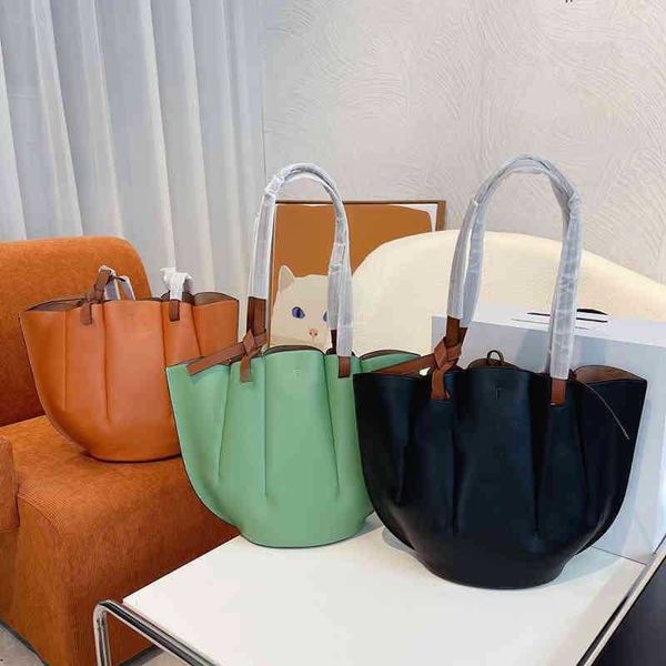 

new shoulder bag women leather bucket bags foldable shell designer handbag tote crossbody brand purses handbags female 220323