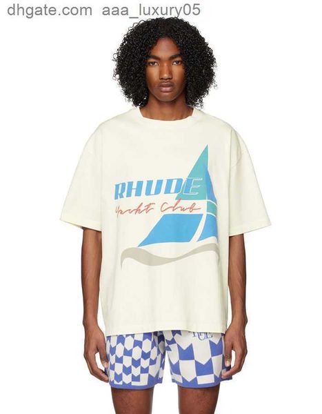 

designer fashion clothing tees hip hop tshirts rhude high street american summer sailing slogan printed short sleeve t-shirt men's wome, White;black