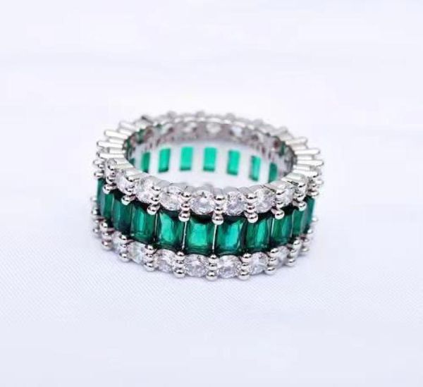 

elsieunee 100 925 sterling silver created moissanite emerald gemstone ring for women anniversary cocktail party fine jewelry y1128569270, Golden;silver