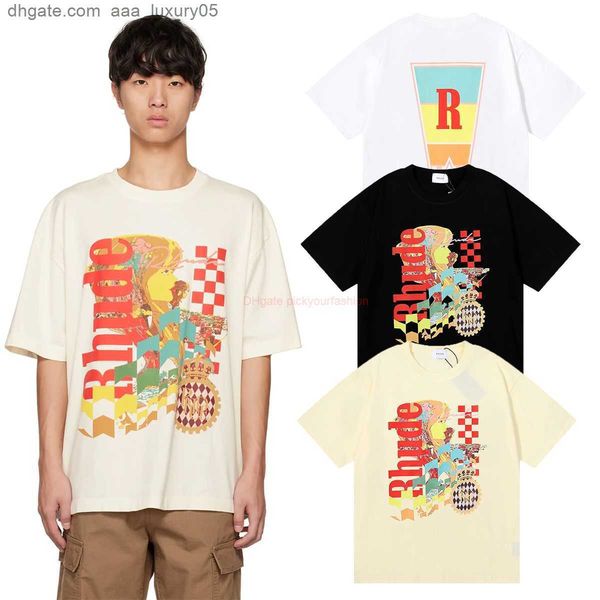 

designer fashion clothing tees tshirt rhude beauty vision pursues pleasure joyride double yarn pure cotton casual short sleeve loose tshirt, White;black