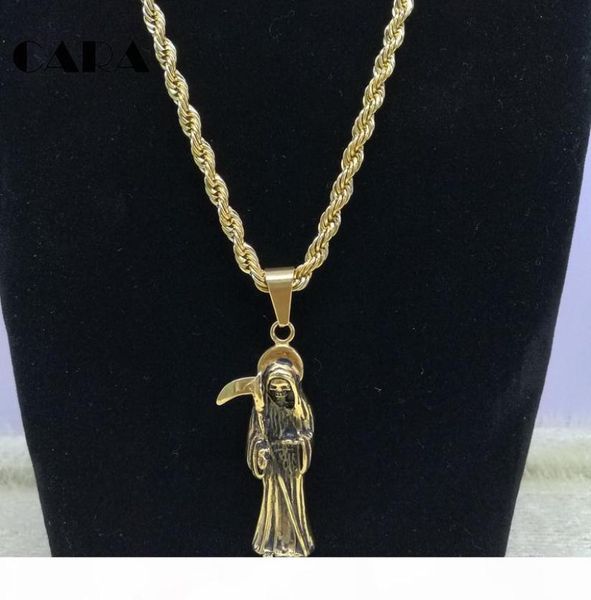 

cara0009 cara new gothic jewelry retro punk skeleton charm pendant stainless steel the death grim reaper necklace for men hiphop n9934813, Silver