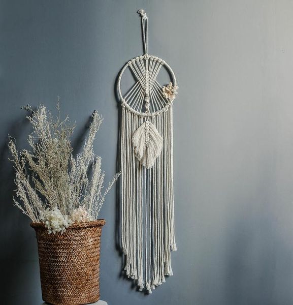 

ins chic bohmian wall hanging tapestry leaves handwoven cotton dreamcatcher decorative home pendant tapestry boho decor macrame4843329, Silver