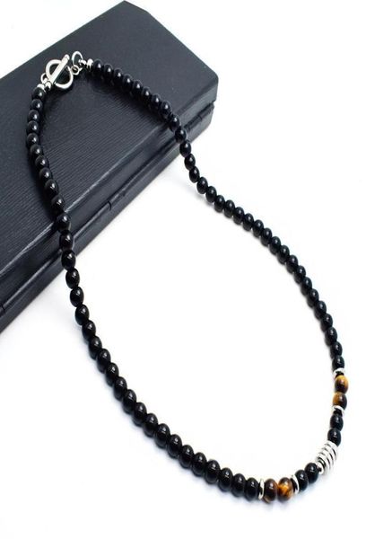 

handmade natural stone beads obsidian chocker necklace stainless steel ot short neckless for men jewelry homme4572874, Golden;silver