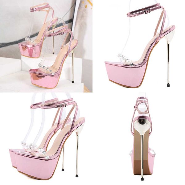 

summer sandals pink sweet ankle buckle strap women's pvc transparent crystal platform fashion high heels wedding shoes 230511, Black