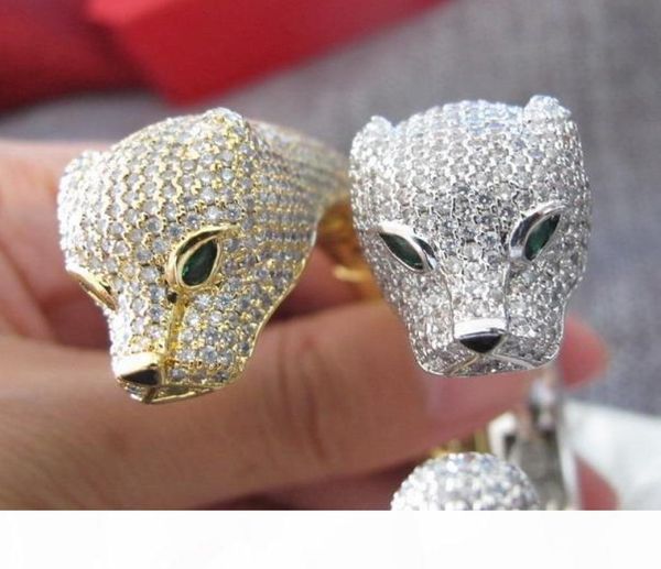 

whole designer cuff full cubic zirconia paved leopard bangle 18k yellow gold white gold plated panther bracelets 1293313, Black