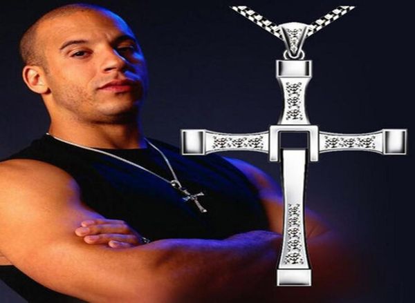 

2018 the fast and the furious dominic toretto vin new movie jewelry classic rhinestone pendant sliver cross necklaces men9519566, Silver