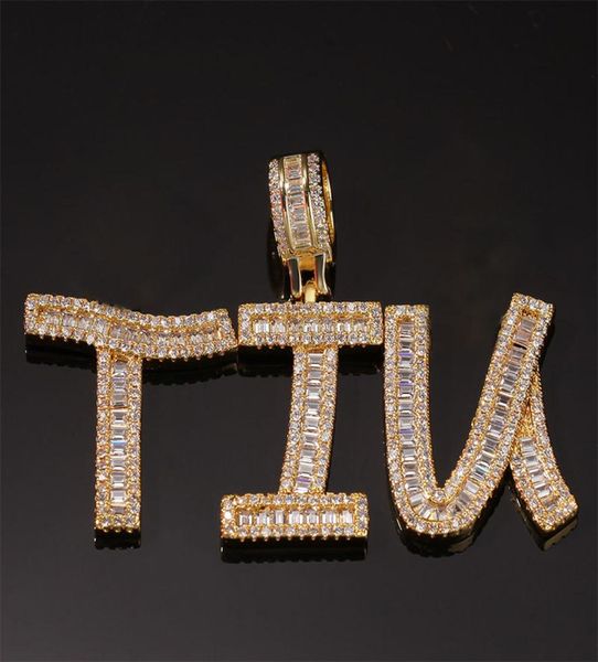

custom name iced out baguette initials letters hip hop pendant chain gold silver bling zirconia men039s hip hop pendant jewelry8811448