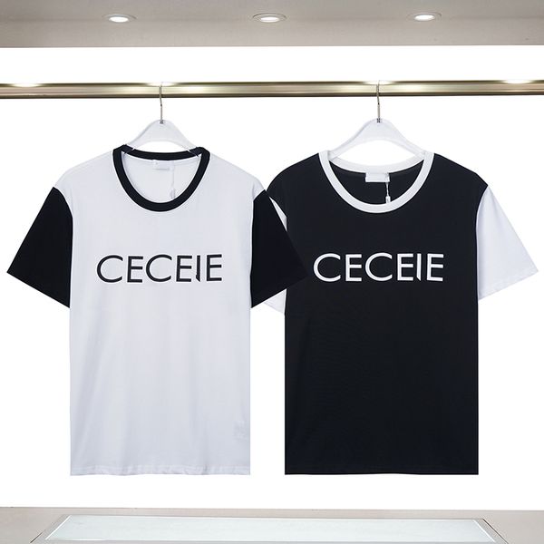 

ce mens casual t shirt summer short sleeve simple letter printing slim fit black and white breathable couple small round neck top, White;black