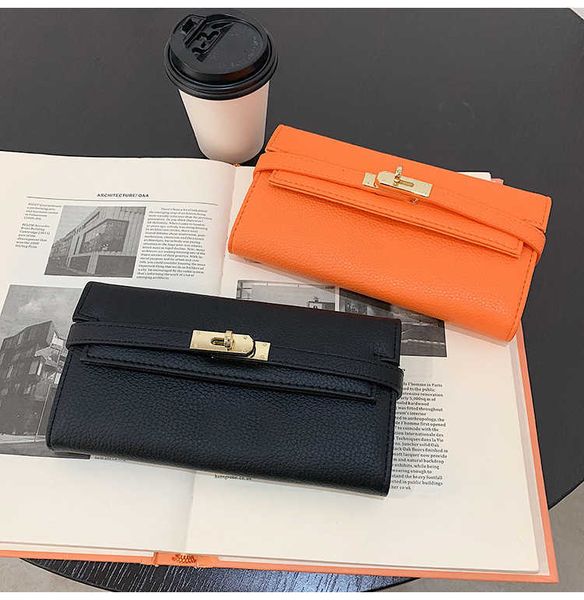 

summer new fashion litchi pattern solid women's handbag style multi card lock long money