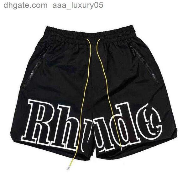 

shorts rhude 22 summer new high street fashion sunset letter print color contrast sporty casual loose men's shorts, White;black
