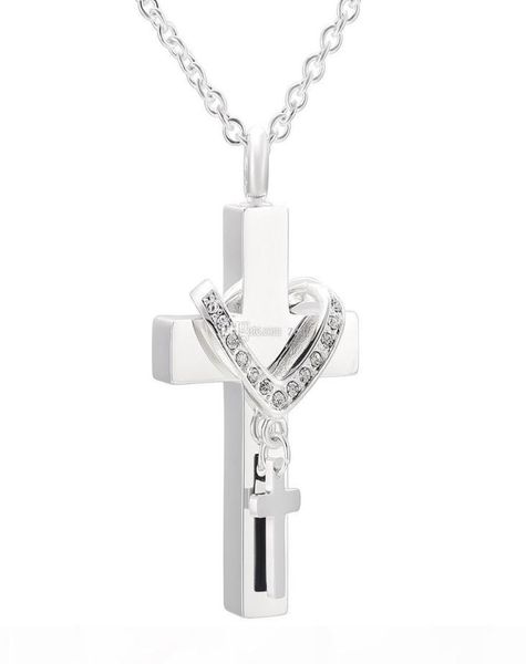 

ijd9877 cremation jewelry lockets to hold ashes diy double cross charm pendant necklace for ashes keepsake urns memorial accessori3815991, Silver