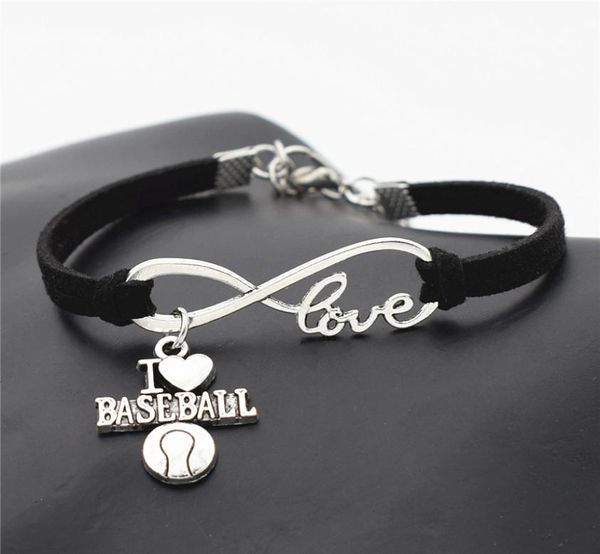 

whole new sport punk antique silver i love baseball soccer basketball volleyball football charm pendant infinity love leather2509060, Golden;silver