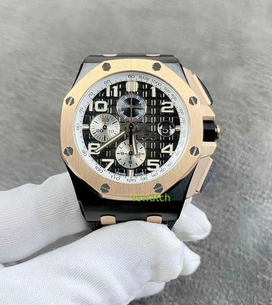 

apf 26405 watch timing function cal.3126 movement diameter 44mm ceramic watch case natural rubber belt sapphire crystal glass waterproof lum, Slivery;golden