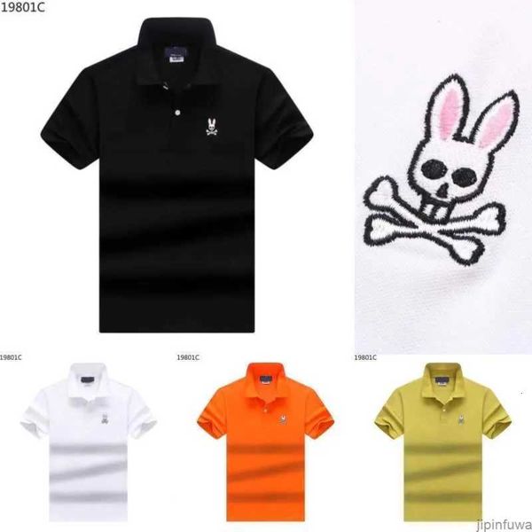 

psychos bunnys new skull rabbit embroidered polo shirt in summer and autumn pearl cotton lapel short sleeve button fashion casual emtg, White;black