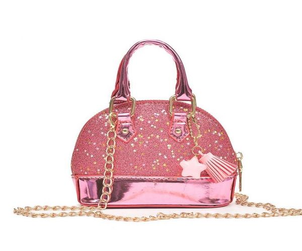 

children mini shoulder bags for girls shinning glitter purse for toddler kids shell sequin bags with chain cute handbags 8 color k9813325, Black