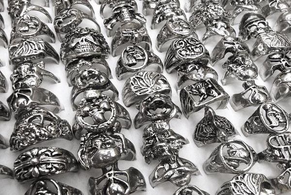

gothic skull carved biker mixed styles lots mens antisilver rings retro new jewelry r00349966427, Silver
