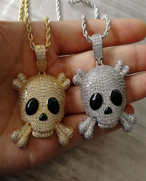 

iced out skeleton pendant necklaces for men women luxury designer mens bling diamond cartoon pendants gold chain necklace jewelry 7631149, Silver
