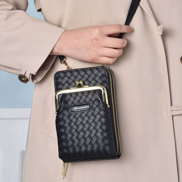 

new mobile phone bag women's simple version wallet double zipper bag lychee grain single shoulder messenger bag