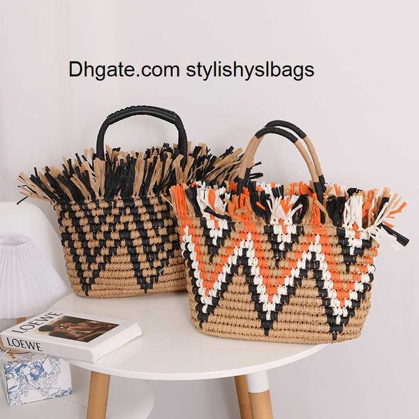 

evening bags color matching scattered edge retro straw bag tassel hand-woven handbag seaside holiday beach totes women's bag