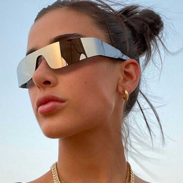 

one-piece frameless futuristic female punk y2k sports sunglasses color fashion cycling glasses male, White;black