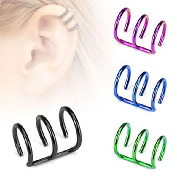 

16g stainless steel 3 row cirle helix fake cartilage clip on ear cuff wrap earring non pierced earring6060685, Silver