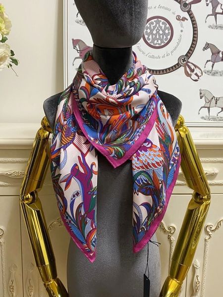 

women's square scarf scarves 100% twill silk material fashion beautiful print letter flowers patten size 110cm -110cm, Blue;gray
