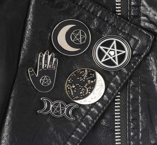 

pentagram moon witch triple pins constellation wizard collection brooches witchy goth jewelry lapel pin for wi9196424, Gray