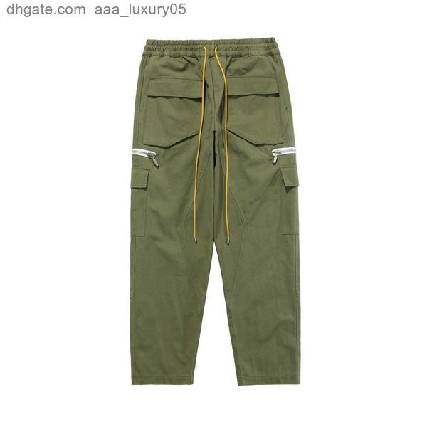

designer clothing casual pant 2023 fashion brand rhude high street multi pocket zipper breasted drawstring ins casual pants streetwear jogge, Black