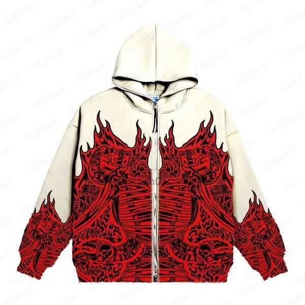 

hellstar style demon print men's streetwear retro skull hoodie zipper sweatshirt gothic oversized size smlxl2xl3xl4xl5xl 4 aokj, Black;brown
