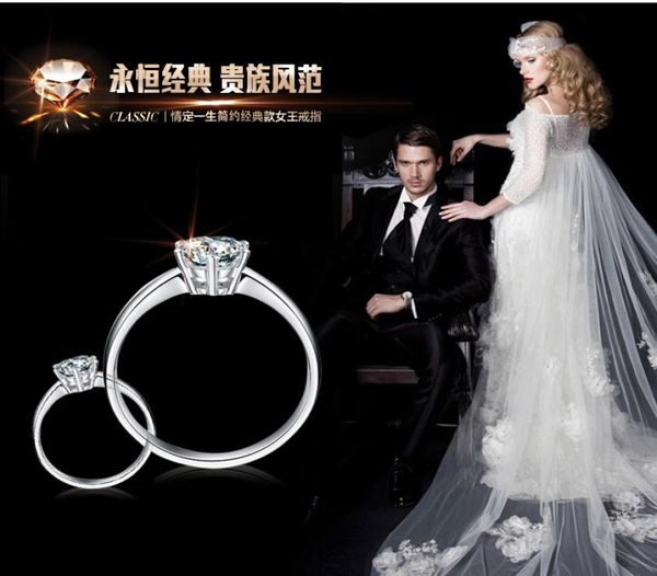 

fast us gia certificate 1 ct diamond ring 925 sterling silver rings female courtship married couple rings engagement8165209, Slivery;golden