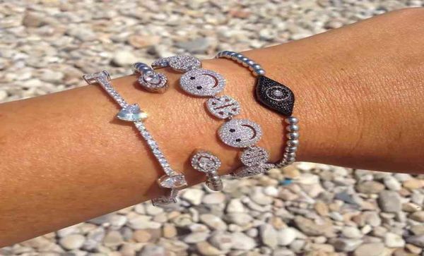 

brand woman sparking micro pave clear zirconia happy face happy link chain unique stylish bracelet 2201174943179, Golden;silver