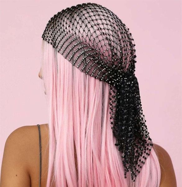 

new fashion women bling rhinestone head scarf turban hat headband crystal mesh cap hair snood nets headpiece headwear accessorie2963105, Silver