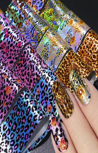 

16pcs leopard print nail stickers decals holograph nail foils transfer sliders paper mixed design wraps set manicure decor2331897, Black