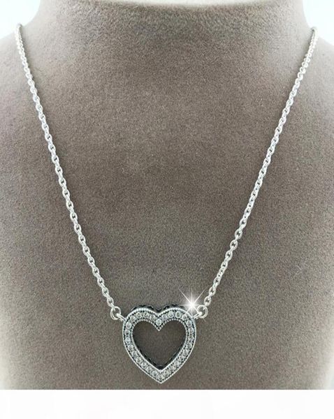 

100 925 sterling silver chain loving hearts with clear cz necklace fits pandora style jewelry charms and beads6243595