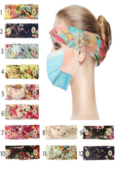 

flower sport yoga hair band with mask button buckle prevent ear injury multifunction headband elastic head wrap headband1676051, Silver