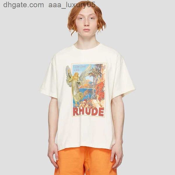 

designer fashion clothing tees hip hop tshirts street rhude plant flower print men women loose casual cotton versatile lovers t-shirt street, White;black