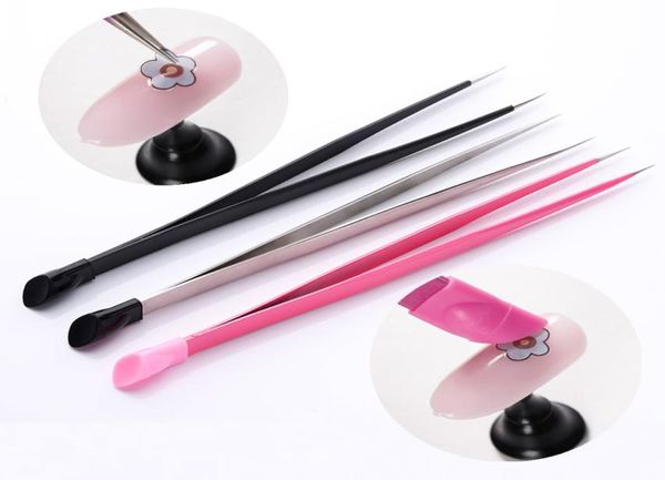 

nail files 1pc 2 heads straight nailtweezers with silicone pressing head for 3d sticker rhinestones water picker metal nails tools7034692