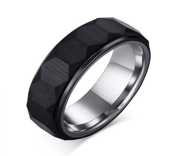 

hexagon mens rings black tungsten carbide unique threedimensional surface wedding band for man comfort wear anel9016651, Silver