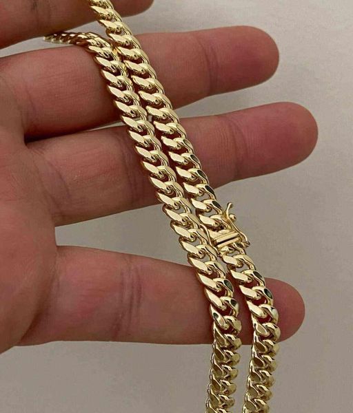 

real 10k yellow gold plated mens miami cuban link chain necklace thick 6mm box lock h10279693681, Silver