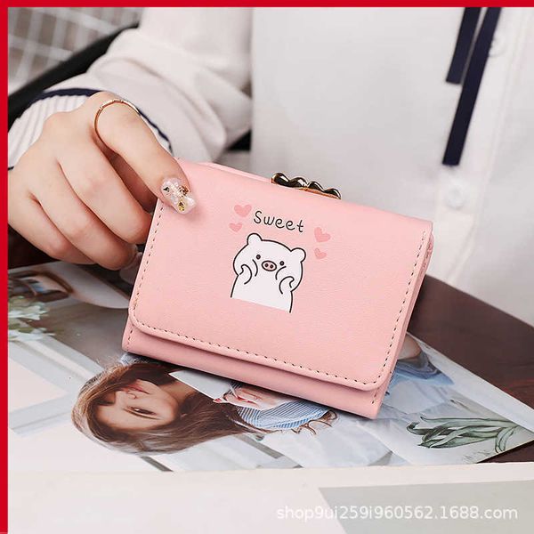

stylish and exquisite small purse 2023 new women's short wallet student's korean version cute pig print love clip zero, Red;black