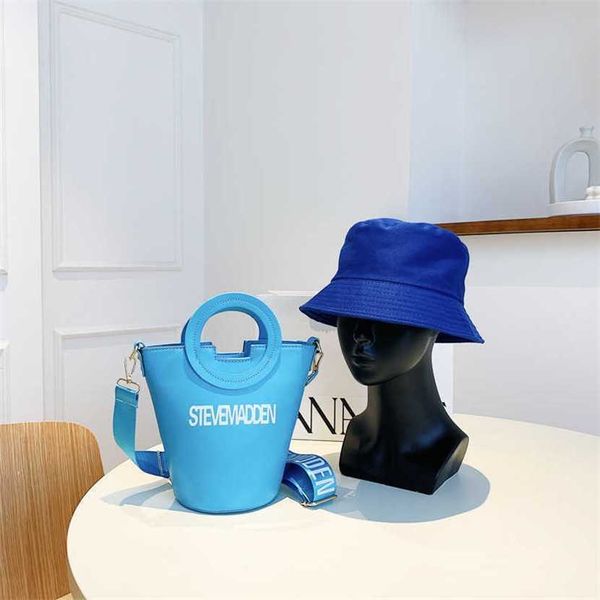 

new women's bucket home solid letter one shoulder crossbody two piece set