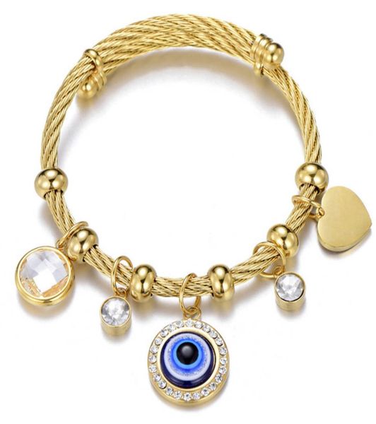 

2021 fashion simple evil eye stainless steel gold turkish islamic women bracelet bracelet blue eye charm size adjustable bracelet 2230636, Golden;silver