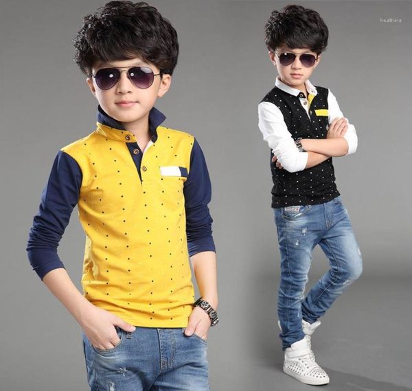 

children039s wear summer tshirts big boys pure cotton kids dot long sleeved 414 ages clothes 8 to 127490938, Blue