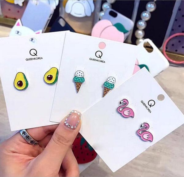 

2019 cartoon enamel birds flamingo stud earrings ear accessories cute fruit avocado ice cream earings for girl statement jewelry4003408, Silver