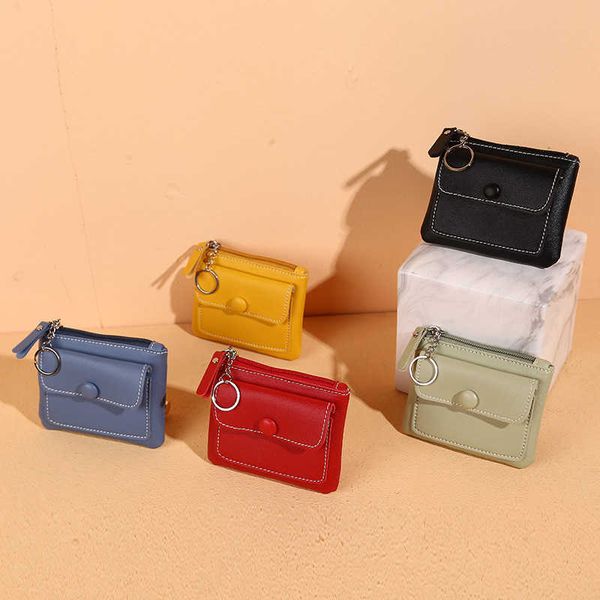 

new women's zipper short wallet solid color card bag change coin bag key bag