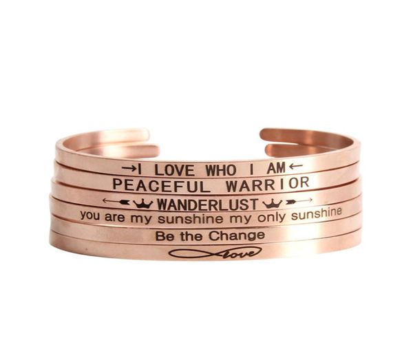 

30pcs inspirational bangle rose gold color positive inspirational quotes engraved skinny cuff stacking stamped bracelet bangle bg04358422, Black