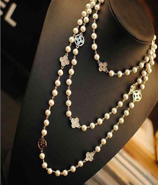 

sweater chain long korea japan korea autumn winter versatile korean rose gold plated clover double pearl necklace2258739, Silver